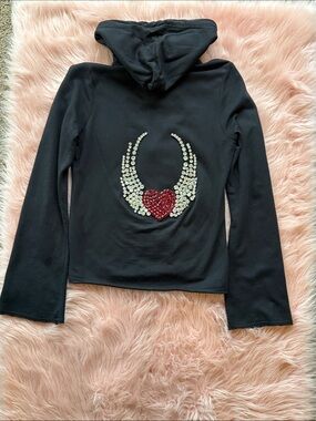 TWISTED HEART Black Zip-Up Hoodie with Heart Detail Never Used